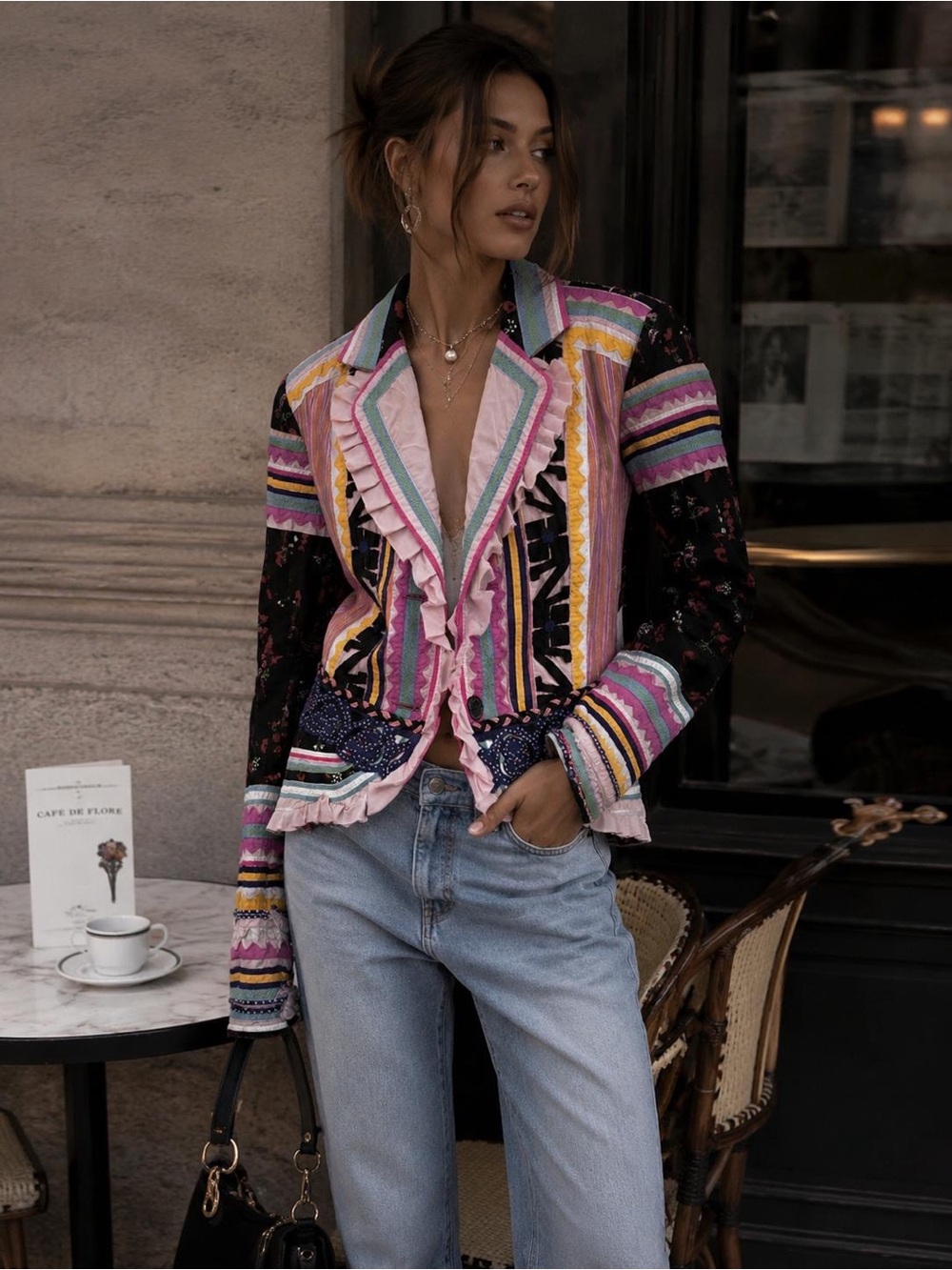 Christian Lacroix vintage Bohemian Ruffle-Trim Multi-Color Jacket